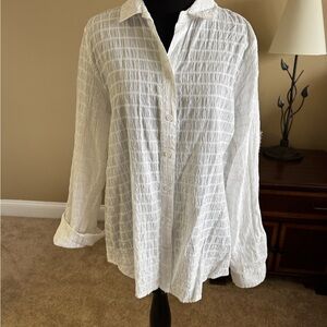 White Textured Button-Up Shirt